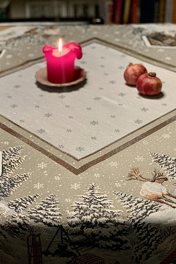 Gobelin Tischdecke, Schal und Gedeck WINTER LANDSCHAFT