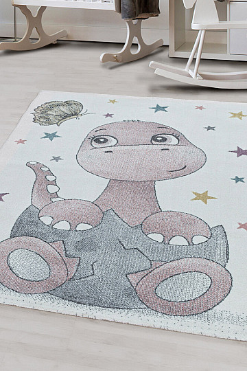 Luxuriöser Kinderteppich LUSTIGE DINOSAURIER ROSA