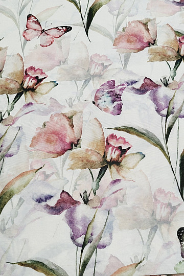 Dekostoff BLUMEN UND SCHMETTERLINGE CATALEYA grün-lila
