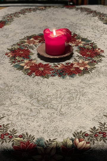 Weihnachtliche Gobelin-Tischdecken und Schals. WEIHNACHTS-ROSENWAL-KRANZ