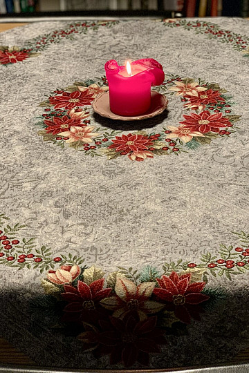 Weihnachtliche Gobelin-Tischdecken und Schals WEIHNACHTSROSENGRAUER Stechpalmenkranz