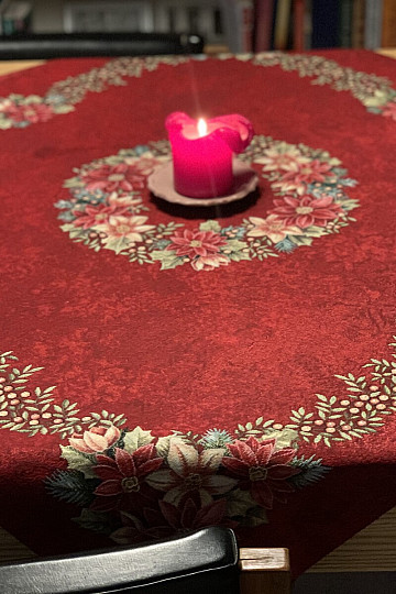 Weihnachts-Tischdecken und Schals, WEIHNACHTSROSEN – ROTER Stechpalmenkranz