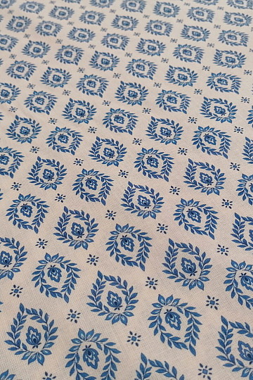 Baumwollstoff FOLK BLUE BLÄTTER