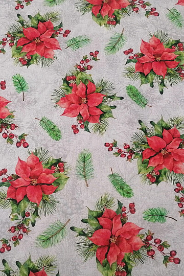 Weihnachtlicher Dekostoff Christrosen und Nadeln