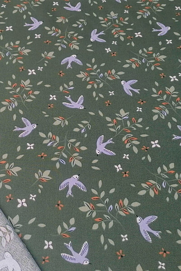 Baumwollstoff Vögel khaki