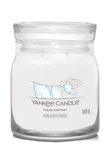 Kerze YANKEE CANDLE Duft CLEAN COTTON GLASS MITTEL 2 DOCHTE