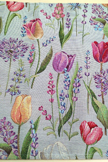 Gobelin-Tischdecke, Schal Frühling - Tulpen graublau