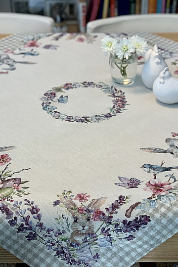 Gobelin-Tischdecke und Schal EASTER TIME beige kariert