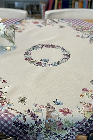 Gobelin-Tischdecke und Schal EASTER TIME lila kariert