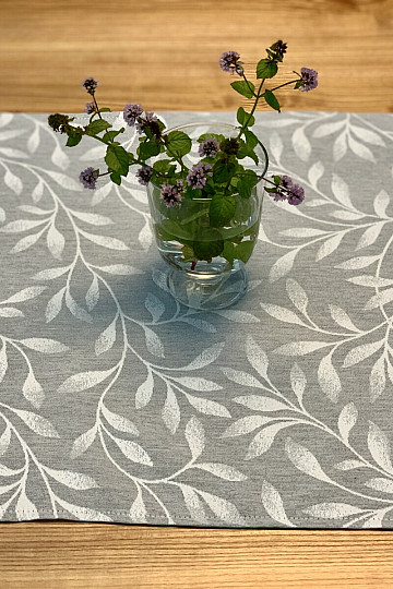 Tischdecke und Schal NIGHT LEAFS grau
