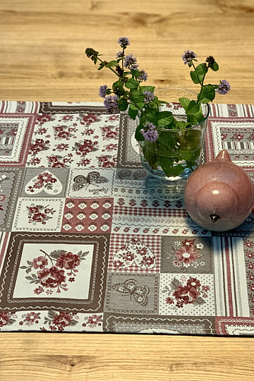 Tischdecke und Schal TOSCANA VALERY PATCHWORK bordeaux