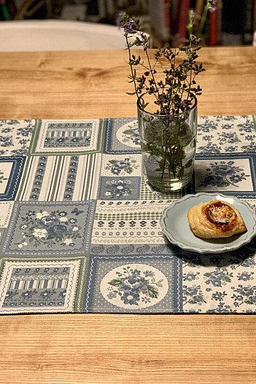 Tischdecke und Schal TOSCANA VALERY PATCHWORK blau