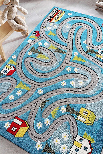 Kinderteppich Color Kids 02 blau – REISE IN DEN WALD
