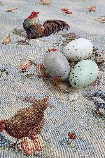 Gobelin-Tischdecke und Schal BACKYARD HEN