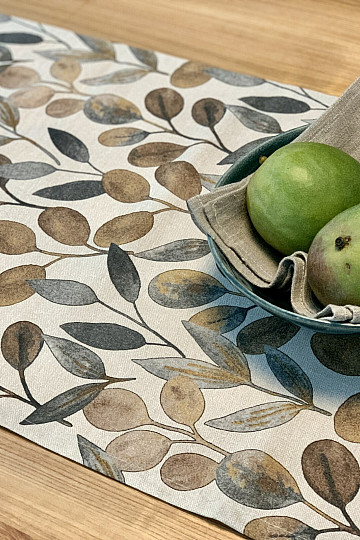 Tischdecke und Schal HOJAS GREY BLÄTTER