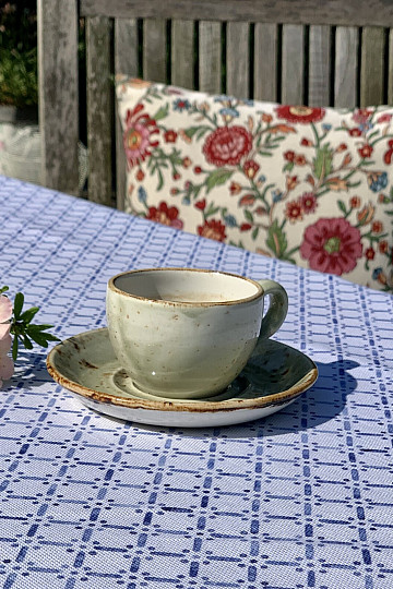 Tischdecke und Schal MONTANA GITTER BLAU