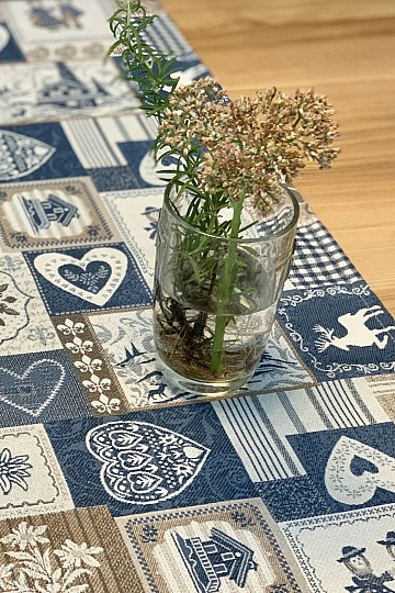 Gobelin-Tischdecke, Schal PATCHWORK HERZ blau