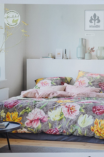 IRISETTE luxuriöser Baumwollsatin MAGIC GRAU 11 FARBIGE BLUMEN