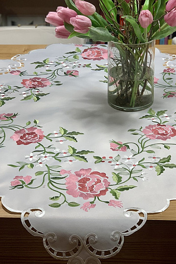 Bestickte Tischdecke und Schal ROSE