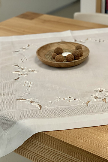 Bestickte Tischdecke und Schal DAISIES BROWN
