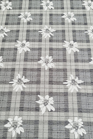 Luxuriöser Dekostoff BLUMEN UND KAROS grau