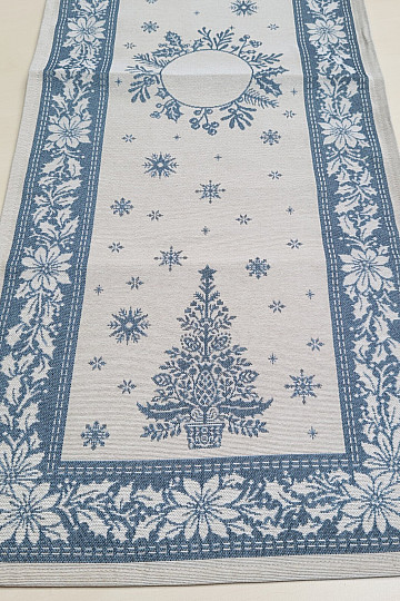 Gobelin-Tischdecke und Schal FOLK CHRISTMAS blau