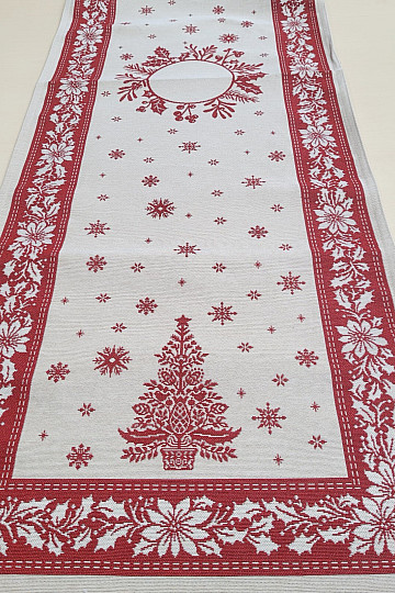 Gobelin-Tischdecke und Schal FOLK CHRISTMAS rot