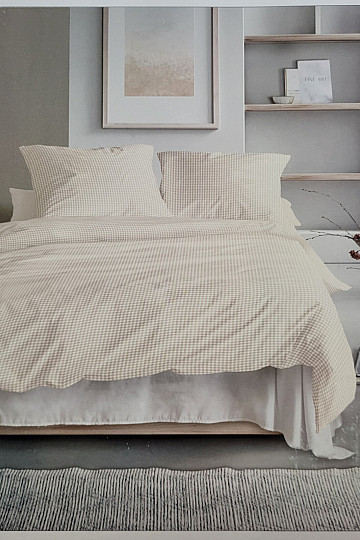 IRISETTE Luxus-Baumwollsatin BEIGE WEISS KARIERT