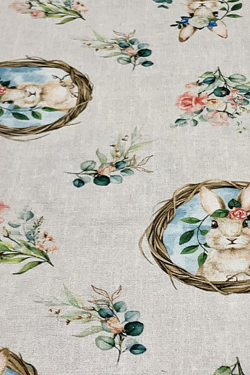 Dekorativer Stoff Osterhase mit Rose