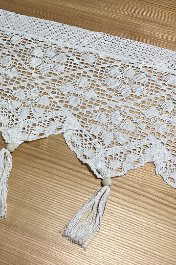 Fertiger Buntglasvorhang, Häkelspitze Beige