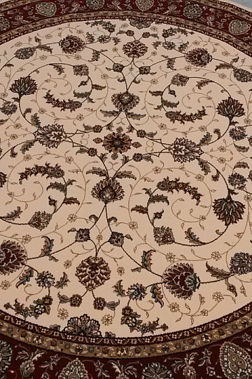 Wollrundteppich ORIENT creme, bordeauxfarbener Saum