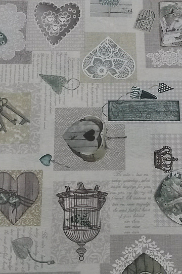 Dekostoff HERZ SHABBY grün