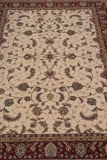 Klassischer Wollteppich ORIENT in Creme, bordeauxroter Besatz