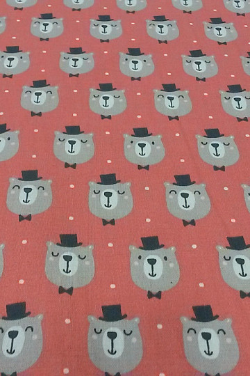 Baumwollstoff Teddybär mit einem Zylinder