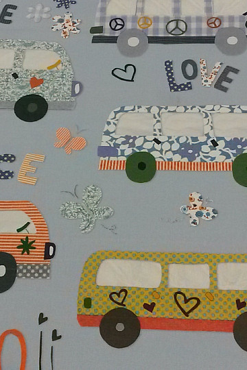 Dekorationsstoff HIPPIE CARS blau