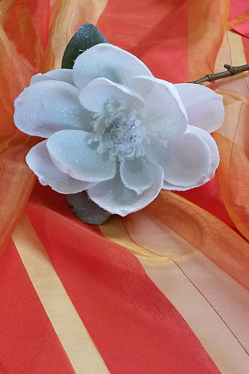 Voile-Gardine orange-gold mit roten streifen