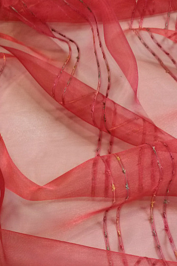 Voile-Gardine rot mit streifen