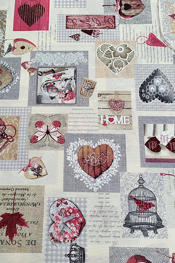Dekostoff HERZ SHABBY weinrot