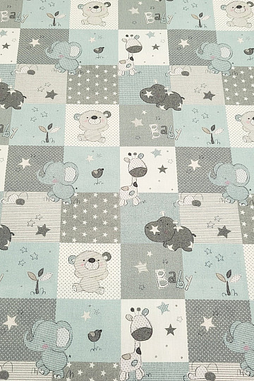 Baumwollstoff BABY ZOO blau