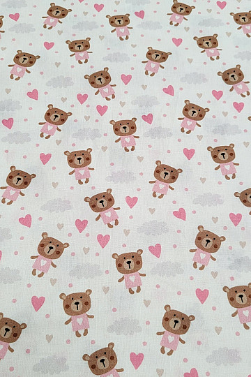 Baumwollstoff LOVE BÄR rosa