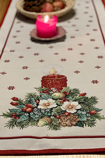 Gobelin-Tischdecke und Schal WEIHNACHTSKERZE