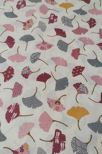 Baumwollstoff GINKO Blätter creme