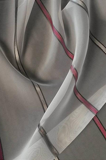 Voile-Gardine Streifen grau und lila