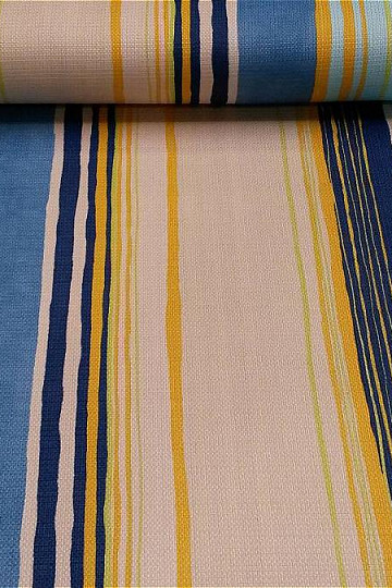 Dekostoff Streifen blau - gelb 140 cm