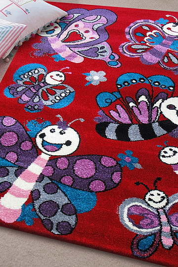 Kinderteppich BELLA Schmetterlinge rot