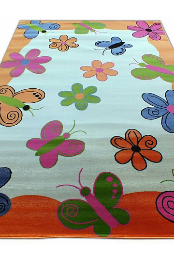 Kinderteppich KIDS SCHMETTERLINGE UND BLÜTEN orange