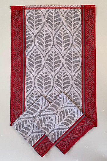 Handtücher mit rotem Blattmuster, 3 Stück