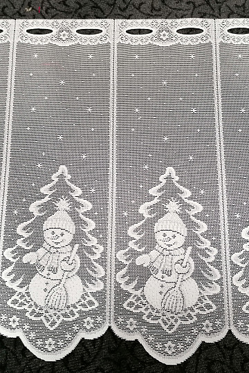 Jacquard-Vorhang „WEIHNACHTEN“ für das Buntglasfenster „SCHNEEMANN“.