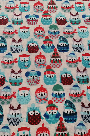Baumwollstoff OWLS IN WINTER blau