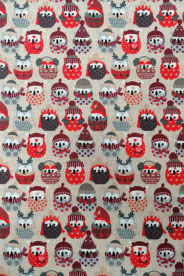 Baumwollstoff OWLS IN WINTER rot